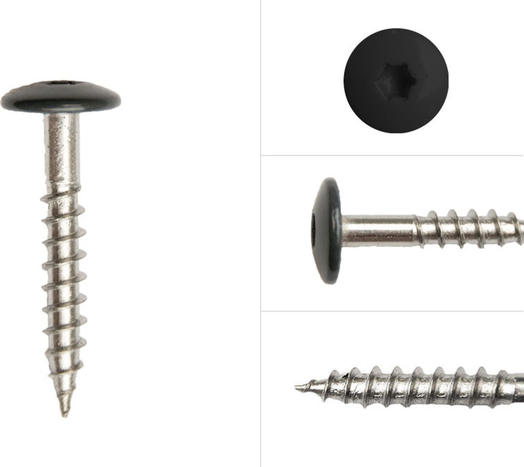 Schrauben für Trespa HPL Platten Edelstahl A2 schwarz 4,8 x 32 mm - 100 Stück