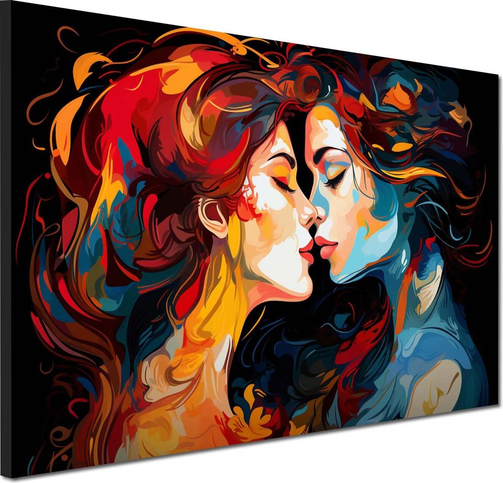 Abstrakt zwei Frauen Painting Style Wandbild Leinwandbild Kunstdruck XL Wanddeko: 90x60x2cm