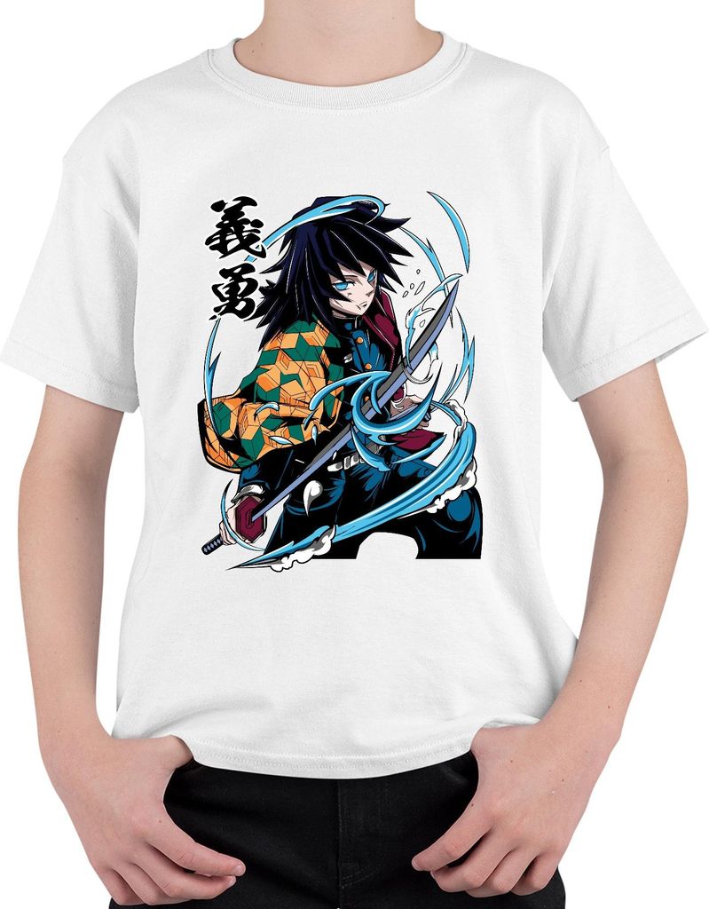 Giyu Tomioka Dämonenjäger Wasserklinge Anime Geschenk Sammler Uni Kinder T-Shirt, Weiß, 152