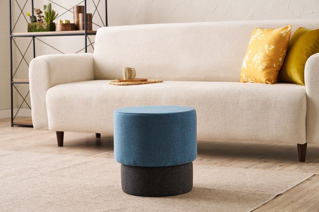 Hanah Home, Patara - Blue, Sitzpuff, HOLZ, Blau, 40 x 40 x 40 cm