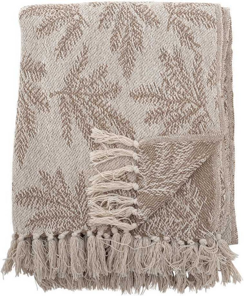 Bloomingville Decke GABRIELA Braun Beige Tannenzweige 160x130 cm Wolldecke Plaid