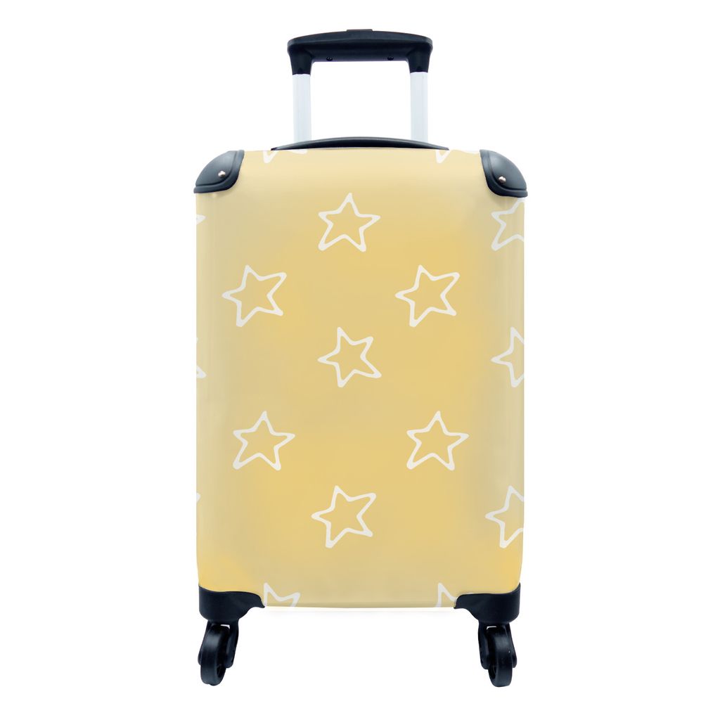 MuchoWow Koffer Handgepäck Trolley Rollkoffer Kleine Reisekoffer mit 4 Rollen - Sterne - Orange - Muster - Cabin Size < 55x40x23 cm & 55x40x20 c...