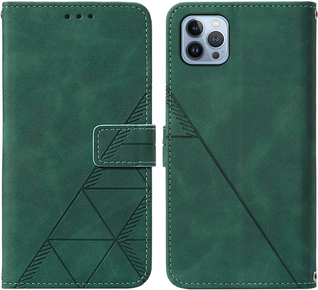 Custodia a Libro iPhone 13 Pro Verde - Design Goffrato Professionale