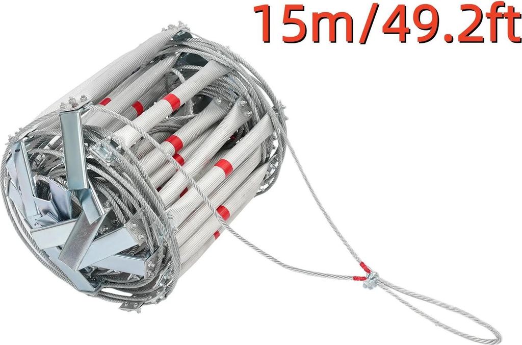 Seilleiter - Rettungs-/Feuerleiter - 15 m - 200 kg Tragkraft - Stahl & Aluminiumlegierung - Sprossenbreite 30 cm - Hängend - Weiß