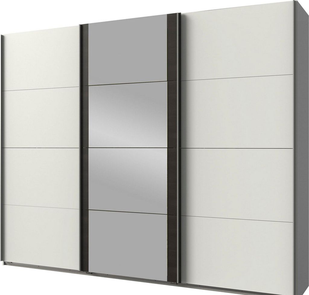 Schwebetürenschrank Bern Kleiderschrank Ausführung wählbar,Weiß / Raw Steel,225x64x210cm