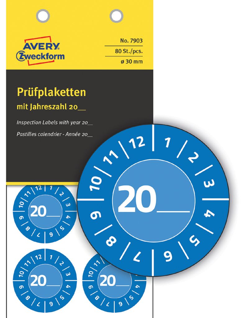 AVERY Zweckform Prüfplaketten zum Selbsteintragen 20XX gelb