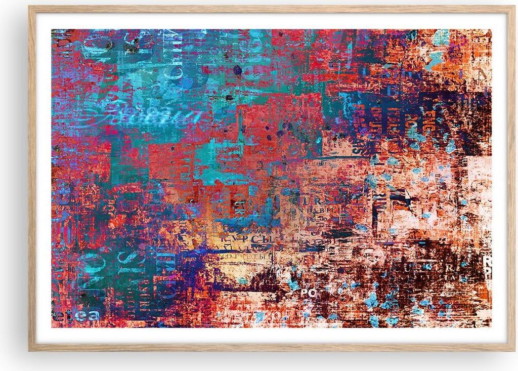 Gerahmtes Poster - Rahmen in heller Eiche - Graffiti modern - 100x70 cm - Wand Bild - Wanddeko - Wandbilder - Wandposter - Bilderrahmen - Bilder - ...