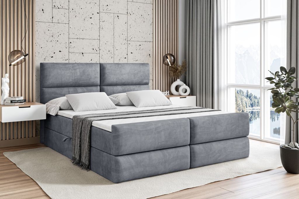 ALTDECOR Boxspringbett mit Fußteil, H3 Matratze und Topper - 120x200 cm - BOXI3-Z - Grau Samt - Polsterbett mit Bettkasten und Lattenrost, Bett mi...