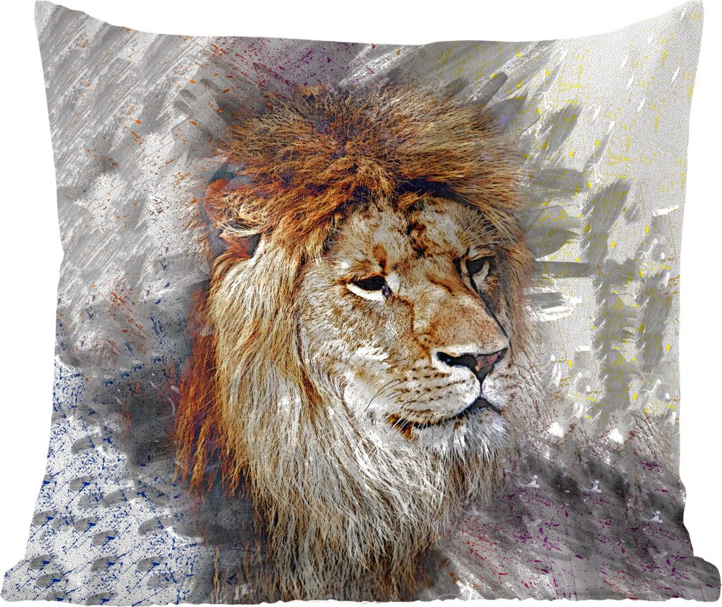 MuchoWow Zierkissen Sofakissen Wohnzimmer Dekokissen 50x50 cm Löwe - Muster - Farben - Komfort - Sofakissen