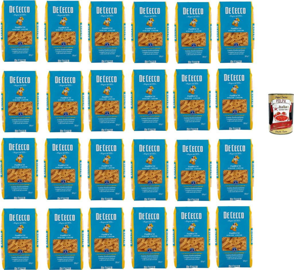 De Cecco Fusilli N°34, 100% Italienisch Pasta Nudeln 24x 500g + Italian Gourmet Polpa 400g