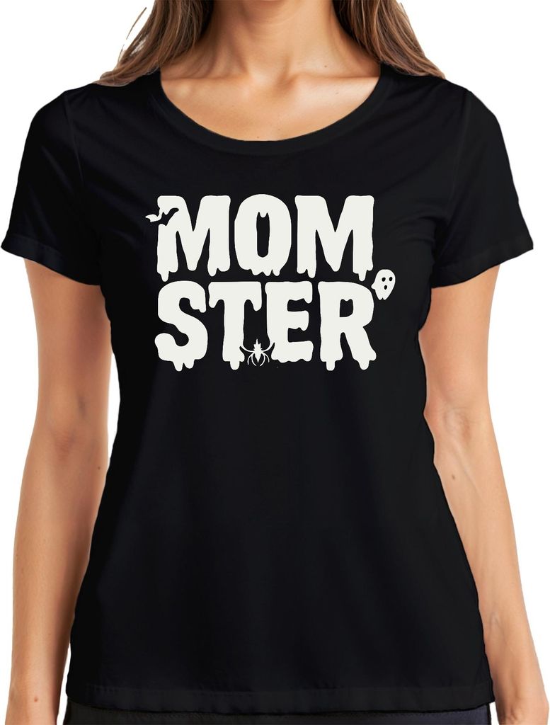 MOMSTER Halloween Mama Spinne Geist Grusel Mutter Geschenk Lustig Damen T-Shirt, Schwarz, 3XL