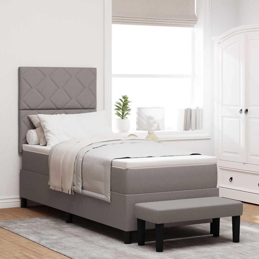 Stabli Möbel Boxspringbett mit Matratze & Bank Taupe 80x200 cm Stoff Klassische Betten CC5169