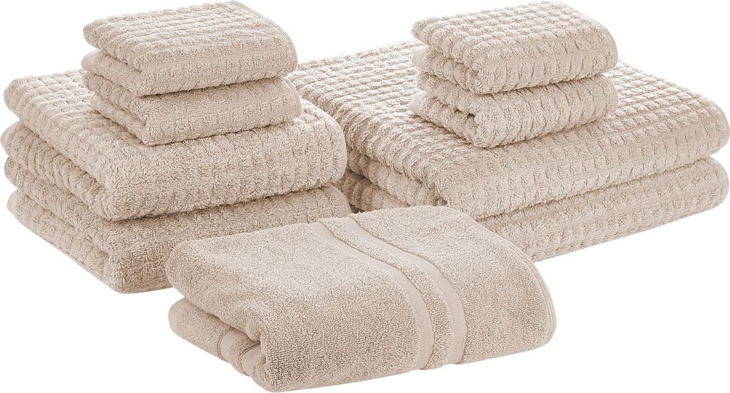 BELIANI Badehandtuch Set mit Badematte 9-teilig Beige Baumwolle Frottee Handtücher in verschiedenen Größen Badteppich Bad Ausstattung Accessories