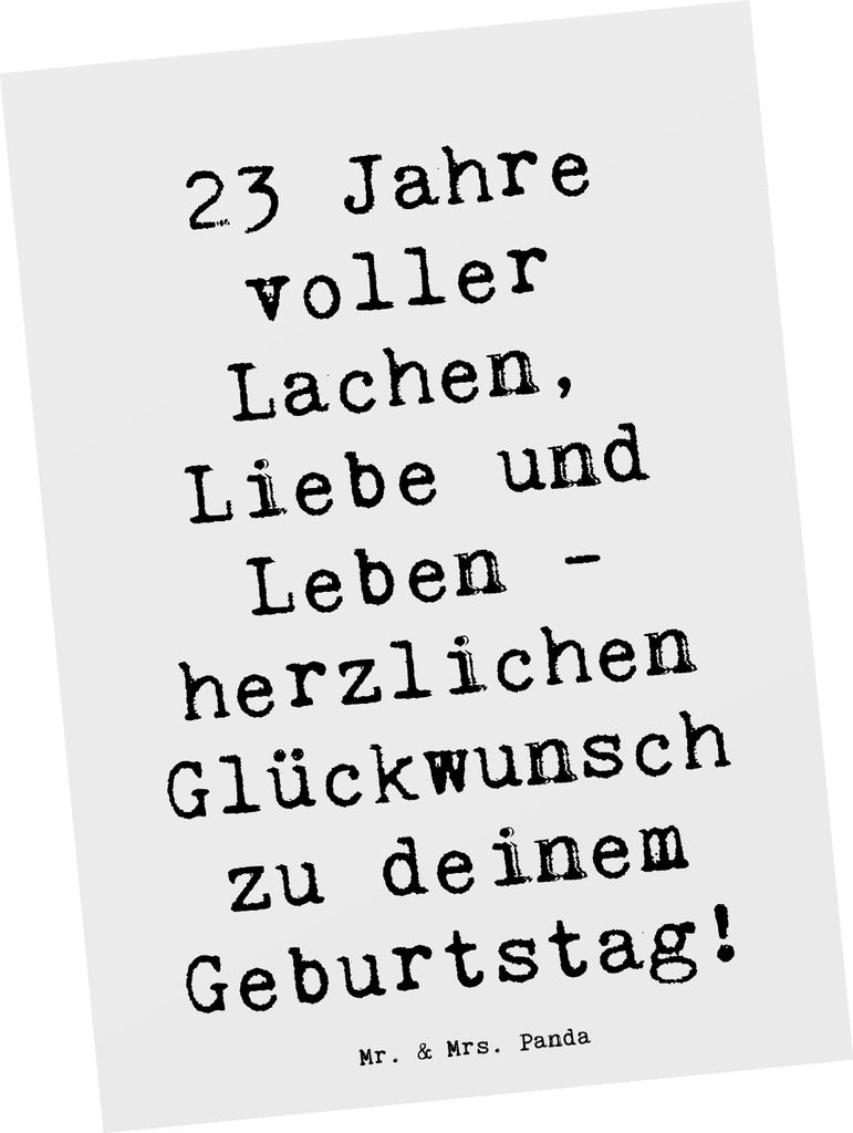 Mr. & Mrs. Panda Postkarte Spruch 23. Geburtstag - Weiß - Geschenk, Postkarten, Leben, Abenteuer, Ansichtskarten, Geburtstagsgeschenk, Ansichtskar...
