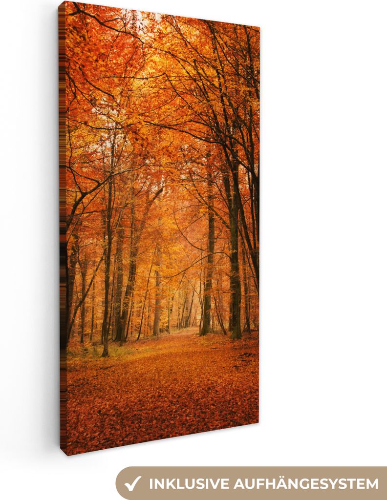 MuchoWow - Leinwandbilder - Herbst - Rot - Wald, Wandbild, Wanddeko Bilder Wohnzimmer, 40x80 cm