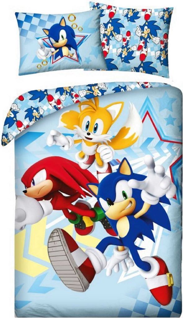 A bedding set featuring characters from the Sonic the Hedgehog video game franchise.