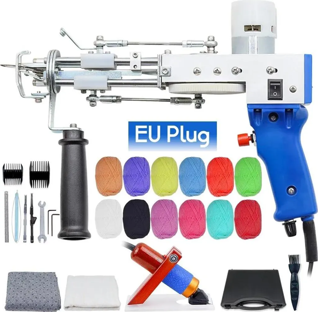 Pistolet à tufting bleu 2-en-1 : mode poil coupé et bouclé facile à régler