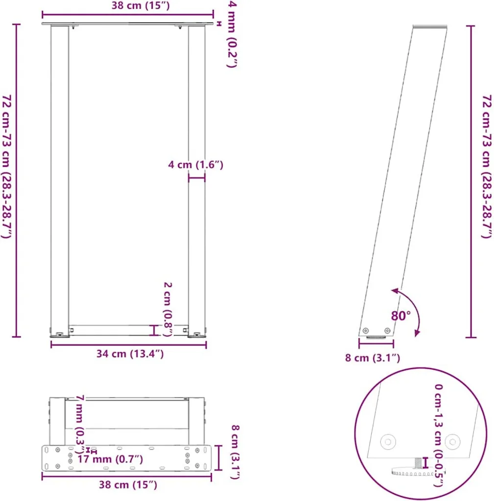 Gambe Tavolo Consolle a U in Acciaio Bianco 2 pz - 38x73 cm Offerta - 10