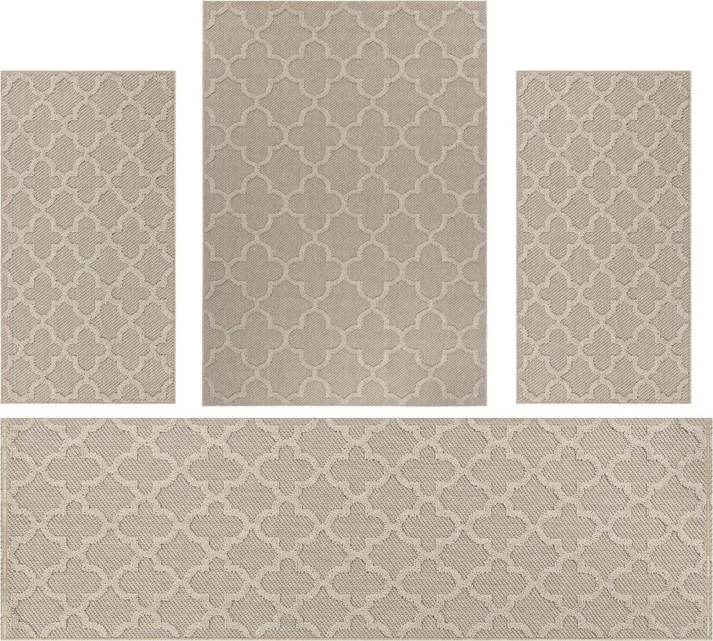 Villa Möbel Pativa Teppich-Set Beige - 4-teiliges Set für Ihr Zuhause, Grösse:1 x 160x230 cm + 2 x 80x150 cm + 1 x 80x250 cm