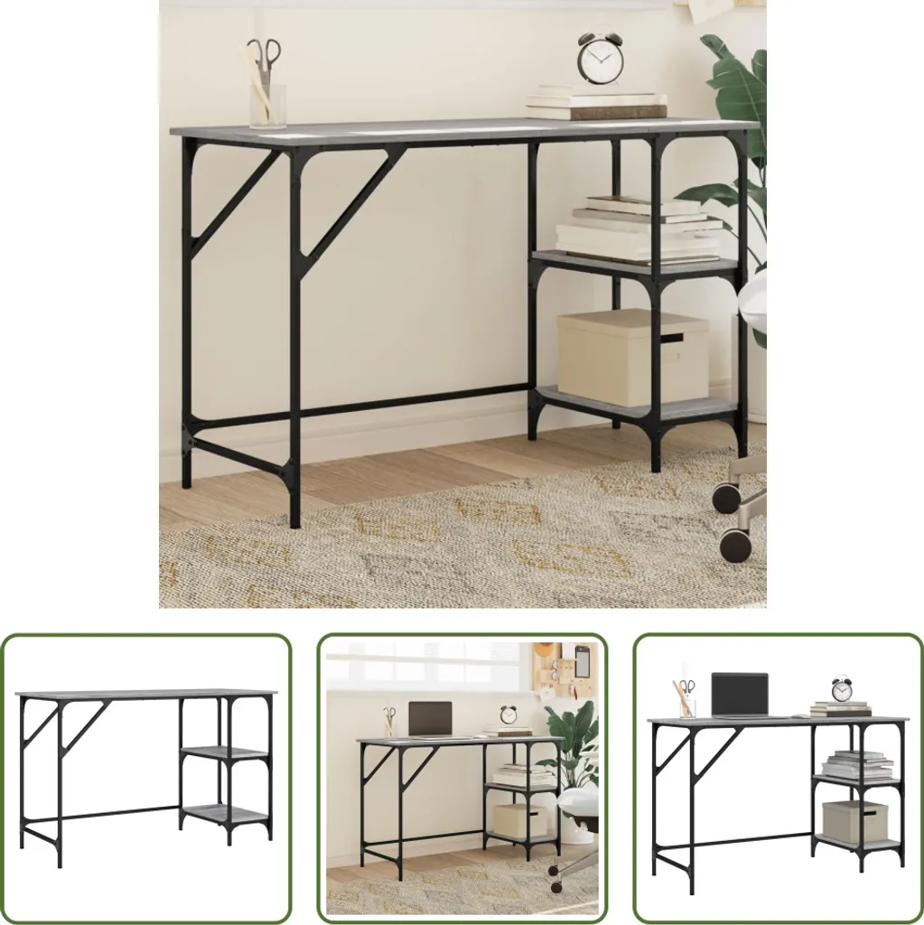 The Living Store Scrivania Grigio Sonoma 120x50x75 cm Metallo Materiale a base di legno