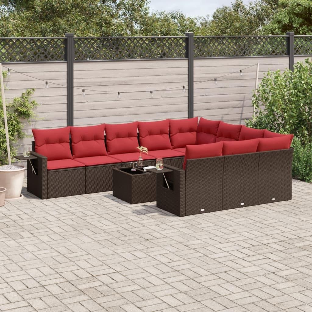 Maison Exclusive - 11-teiliges Gartensofa-Set mit Kissen, braun, Polyrattan