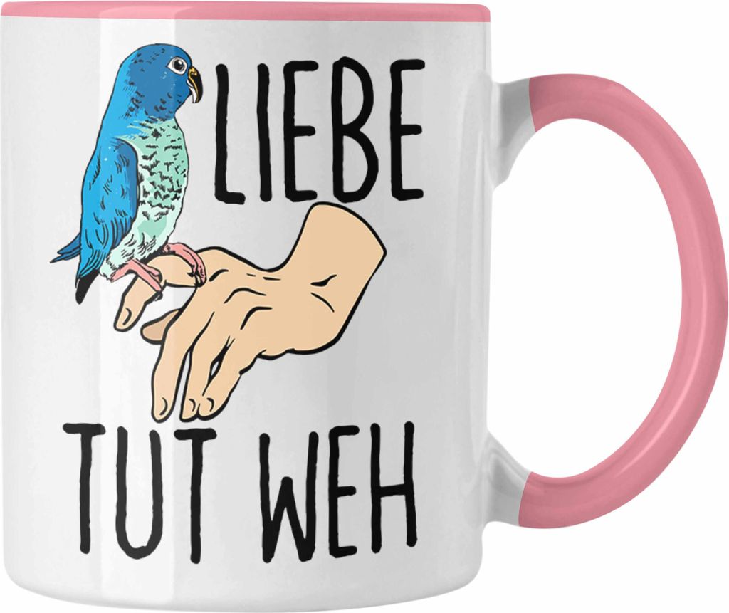 Trendation - Lustige Wellensittich-Tasse Geschenk für Wellensittich-Besitzer Liebe Tut Weh (Rosa)