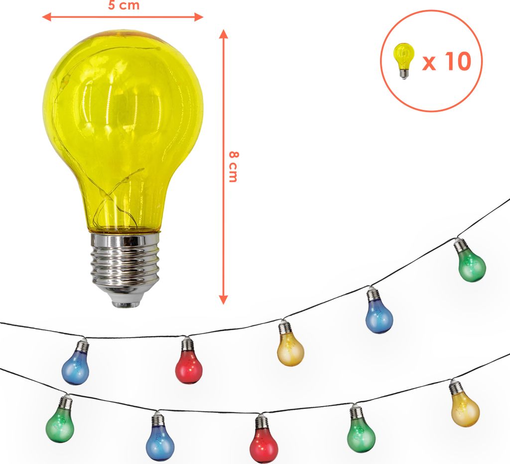 LED Solar Lichterkette mit 10 bunten LED Glühbirnen