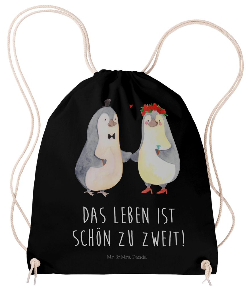 Mr. & Mrs. Panda Gymbag Pinguin Heirat - Schwarz - Geschenk, wander rucksack, Beutel, Verlobt, Mann, Hochzeit, Frau, sporttasche klein, Pärchen, T...