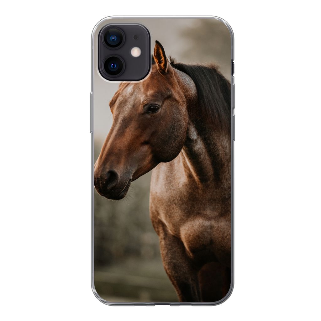 MuchoWow Handyhülle Schutzhülle Hülle für iPhone 12 mini Pferd - Licht - Wald Silikon Softcase Handy Hülle - Bild