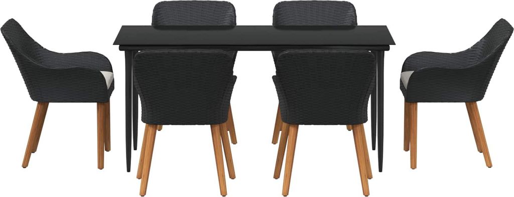 vidaXL Garten Essgruppe mit Kissen 7 pcs Schwarz Poly-Rattan