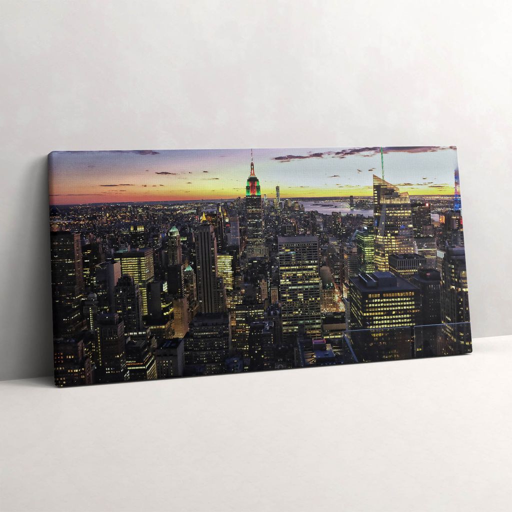 Stadt bei Sonnenuntergang – Leinwandbild Wandbild – 140x70 cm – Leinwandbilder – Wandbilder – Schlafzimmer – Flur