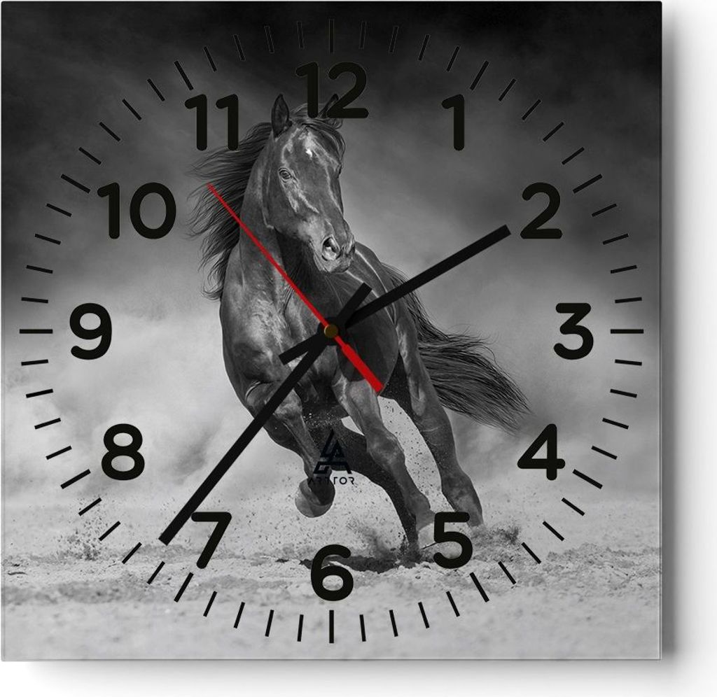 Wanduhr - Quadrat - Glasuhr - Pferd Galopp dynamisch - 30x30cm - Schleichendes Uhrwerk - Lautlos - zum Aufhängen bereit - Dekoration Modern - Wand...