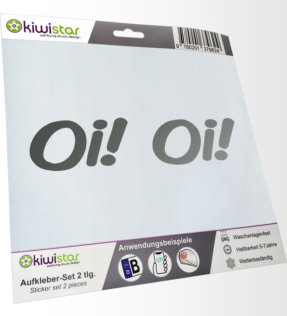 Kiwistar - 2x Kennzeichenaufkleber - silber - 21 mm OI! - Autoaufkleber - Aufkleber für Auto, Laptop, Fahrrad, LKW, Motorrad Mehrfarbig JDM Decal ...
