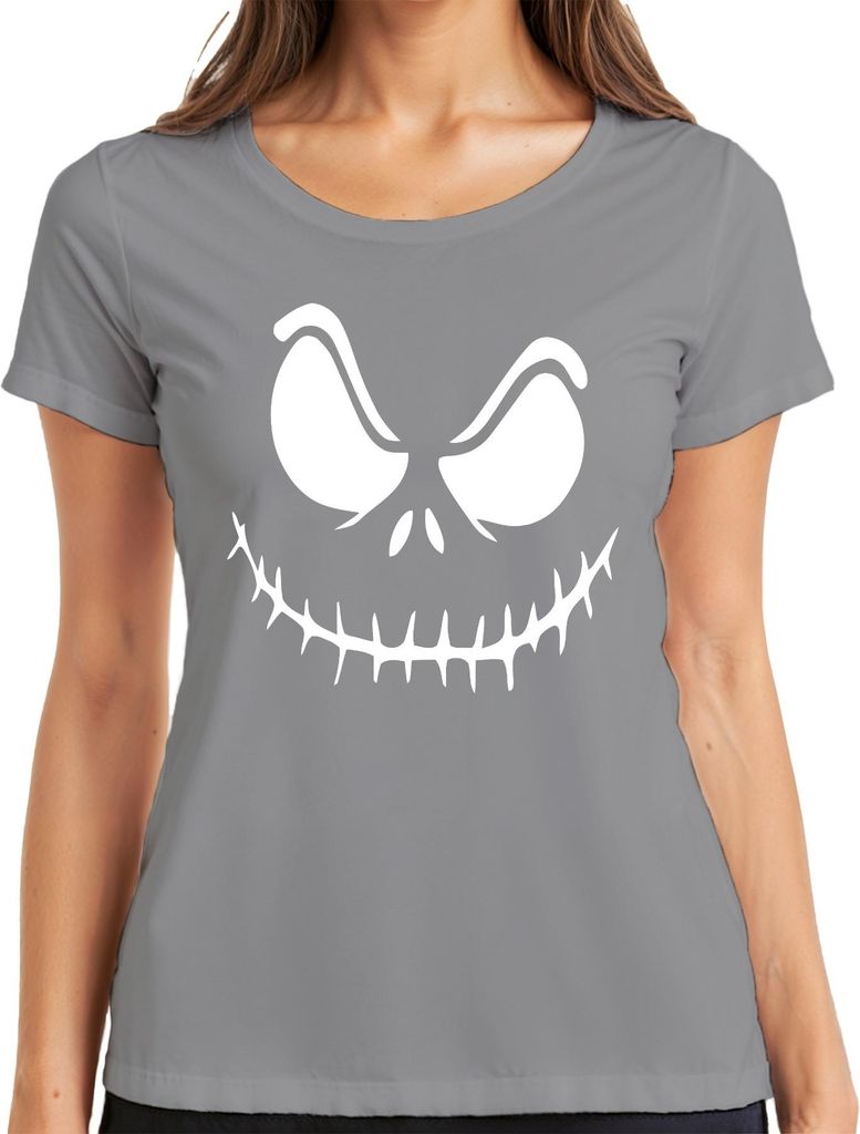 Jack Skellington Gesicht Nightmare before Christmas Weihnachten Damen T-Shirt, Grau, M