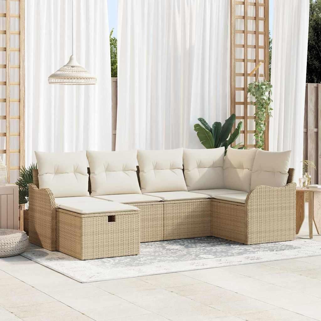 Maison Exclusive - Garten-Sofa-Set mit Kissen mit Speicher 6 pcs Beige Poly Rattan