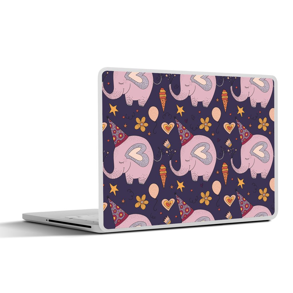 MuchoWow Laptop Aufkleber Sticker Cover Geburtstag - Elefant - Muster 32.5x23.5 cm - Sticker für Laptop - Selbstklebend