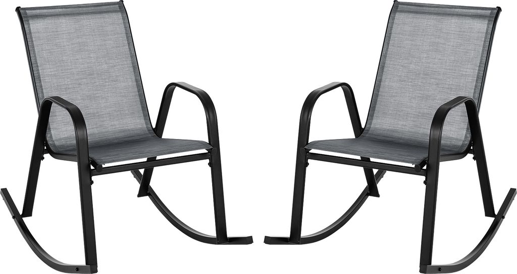 COSTWAY 2er Set Schaukelstühle Gartenstühle mit atmungsaktivem Stoffsitz, Schaukelsessel Schwingsessel Grau