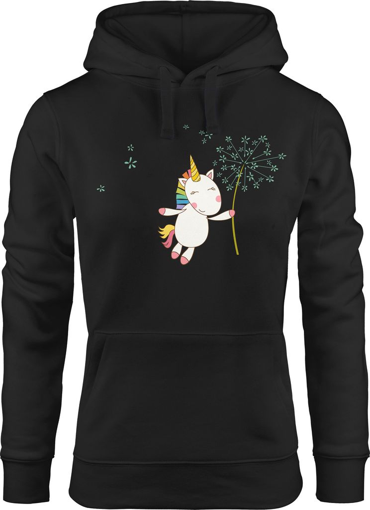 Kapuzen-Pullover Damen Einhorn mit Pusteblume Unicorn with Dandelion Hoodie Moonworks schwarz M