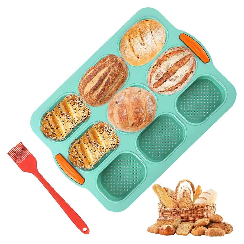 Backform Brötchen Silikon, Baguette Brotbackform mit 9 Produktbild 