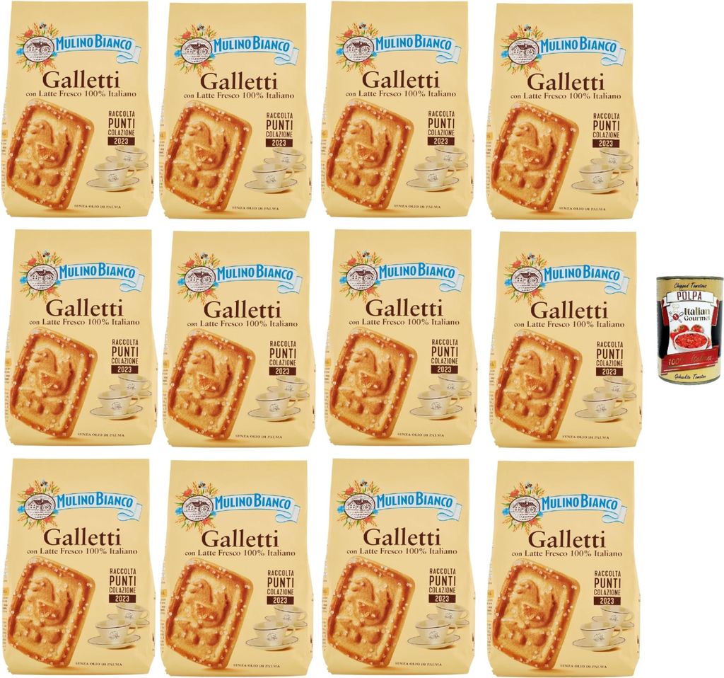 Mulino Bianco Biscotti Galletti 12x 350g Italien kekse biscuits cookies kuchen, Frühstückskekse, Kekse mit frischer Milch 100% Italienisch + Ital...