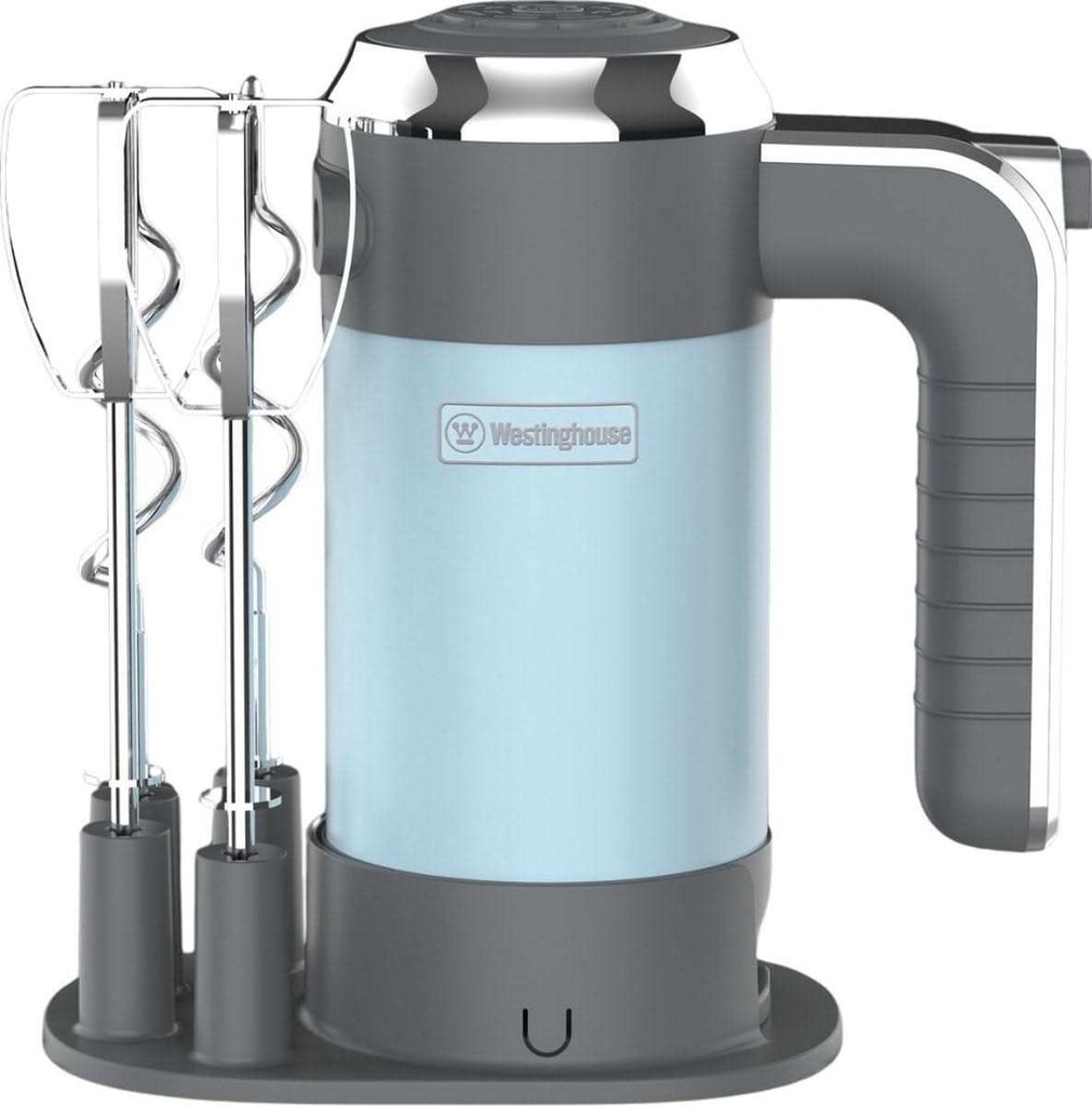 Westinghouse Retro Handmixer – 6 Geschwindigkeitsstufen + Turbofunktion – Schneebesen & Knethaken – Mit Aufbewahrungsständer – 350 W – Blau