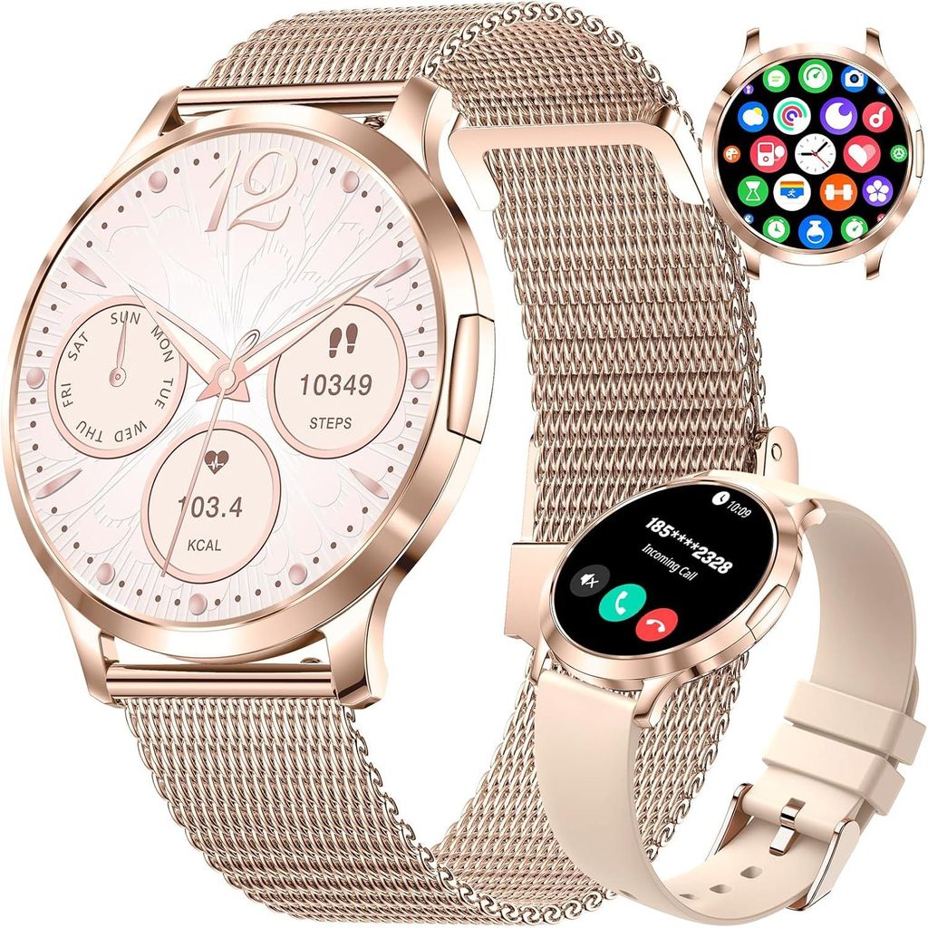 Elegante Damen-Smartwatch, kompatibel mit iOS und Android, , Fitness-Tracker, Zyklus- und Gesundheitsüberwachung, über 100 Sportmodi