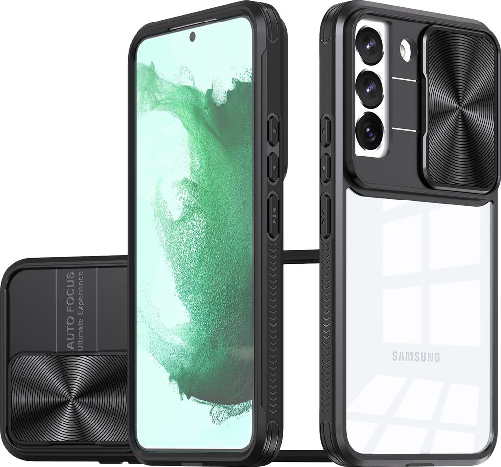Galaxy S22 5G Hülle, TPU Bumper mit mit Schiebe Kamera Schutz Klar Schutzhülle für Samsung Galaxy S22 5G Schwarz