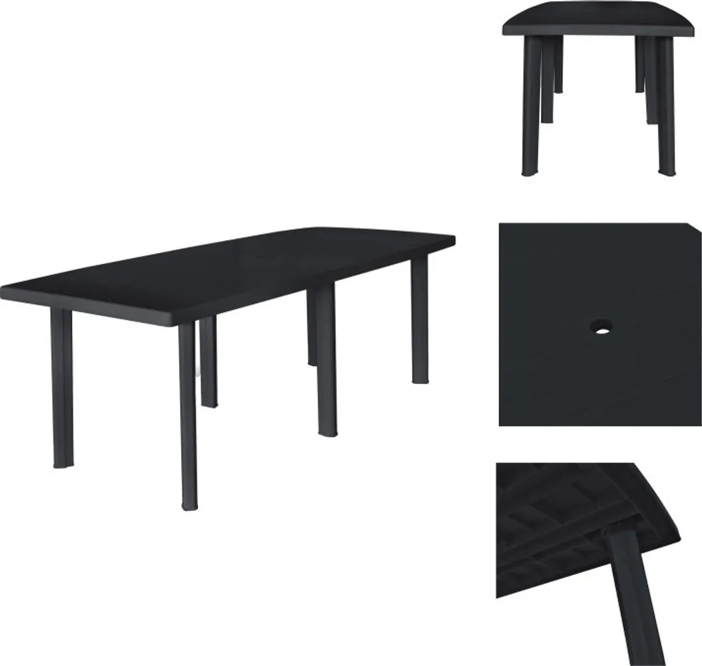 Table de Jardin en Plastique Anthracite 216 cm Résistante aux UV