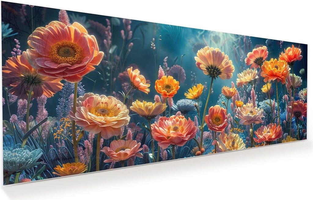 Glasbild 150x60cm in XXL für Wohnzimmer, Schlafzimmer Motiv Blumengarten