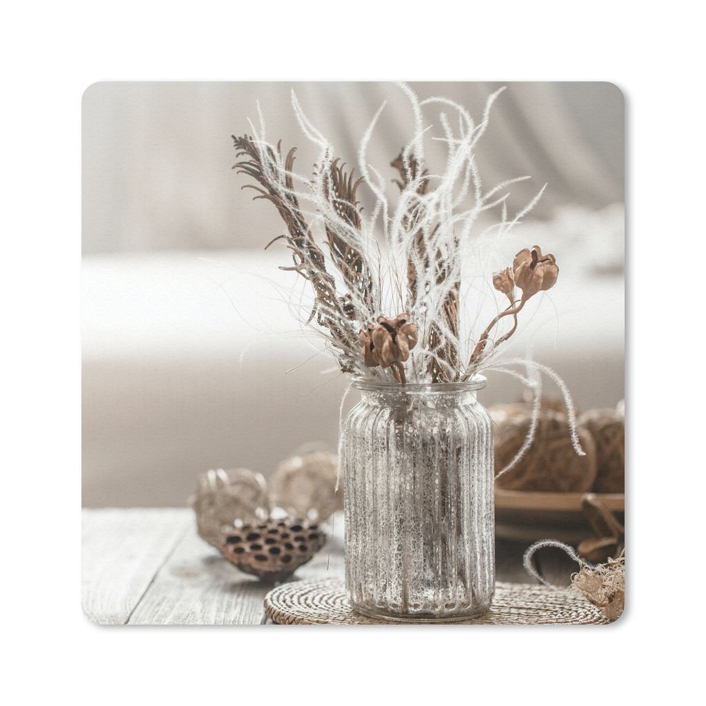 MuchoWow Mauspad Mousepad Stilleben - Getrocknete Blumen - Vase 30x30 cm - Mousepads - Maus Mat - Pad - Mausunterlage - Gaming