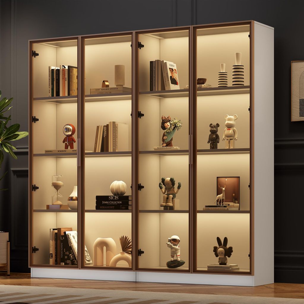 Lot de 2 vitrines - 80 x 40 x 160 cm, blanc - Éclairage LED Image du produit 