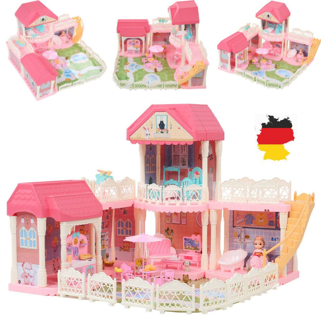 Möbel Puppenvilla DIY Spielhaus Puppenhaus Dollhouse Kinder Spielzeug 4 Etagen 