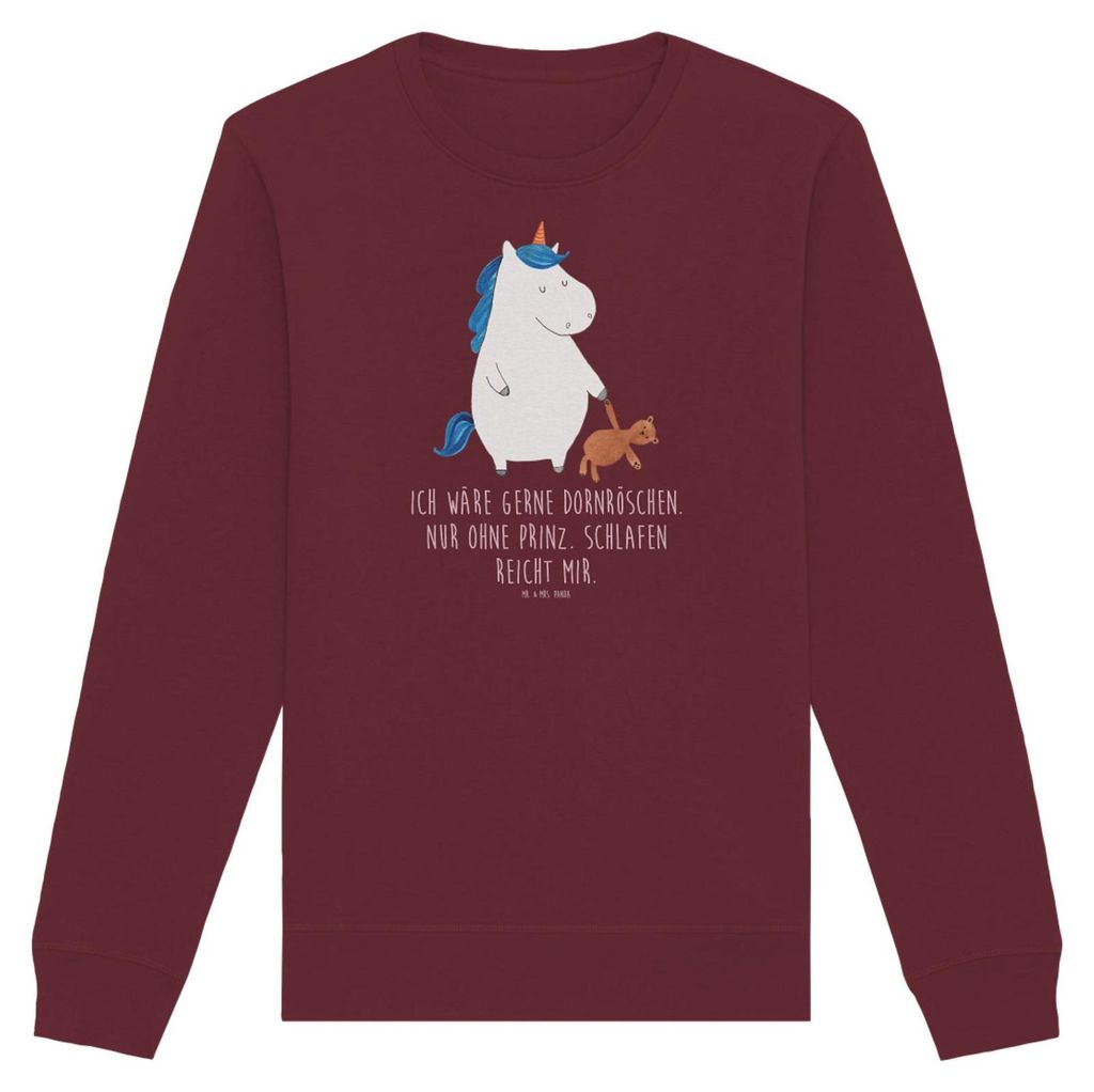 Mr. & Mrs. Panda Baumwoll Pullover Einhorn Teddy Größe XL - Burgundy - Geschenk, Single, Sweater, Sweatshirt, Einhörner, Pulli, Nachhaltiger, Be...