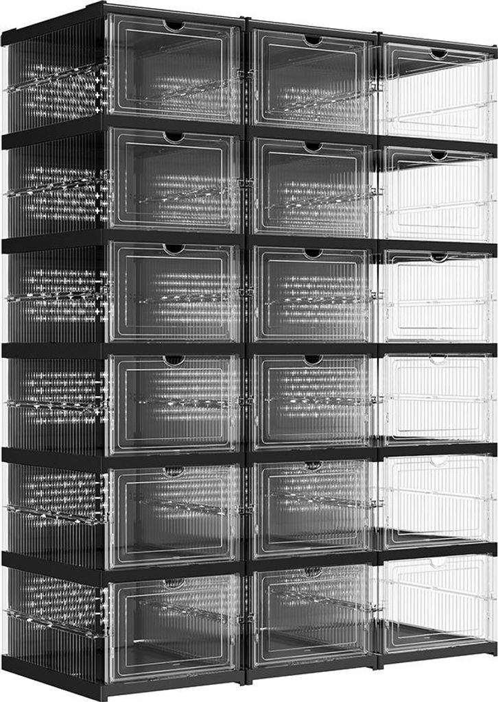 Schuhschrank-Set, 3-teilig, mit Schuhkartons, transparent-schwarz